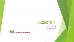 Algebra 1 Mr Hochberg Mr Woodward Day 47