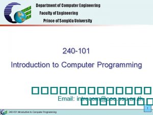 Department of Computer Engineering Faculty of Engineering Prince