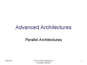 Advanced Architectures Parallel Architectures Fall 2012 SYSC 5704