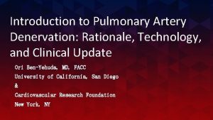 Introduction to Pulmonary Artery Denervation Rationale Technology and