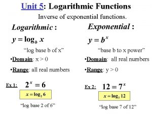 Unit 5 Logarithmic Functions Inverse of exponential functions