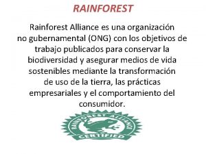 RAINFOREST Rainforest Alliance es una organizacin no gubernamental
