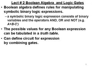 Lect 2 Boolean Algebra and Logic Gates Boolean