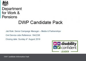 DWP Candidate Pack Job Role Senior Campaign Manager