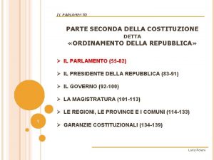 IL PARLAMENTO PARTE SECONDA DELLA COSTITUZIONE DETTA ORDINAMENTO