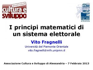 I principi matematici di un sistema elettorale Vito