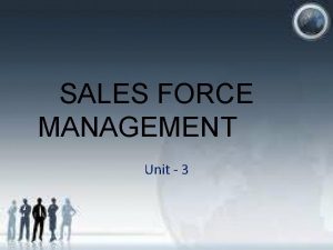 SALES FORCE MANAGEMENT Unit 3 Meaning Definition Meaning