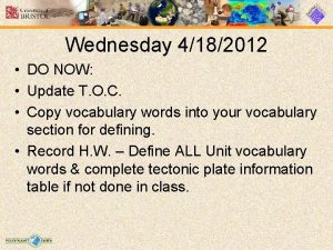 Wednesday 4182012 DO NOW Update T O C