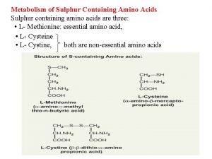 Metabolism of Sulphur Containing Amino Acids Sulphur containing