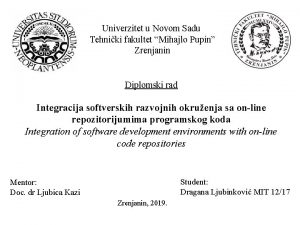 Univerzitet u Novom Sadu Tehniki fakultet Mihajlo Pupin