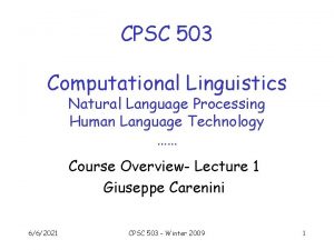 CPSC 503 Computational Linguistics Natural Language Processing Human
