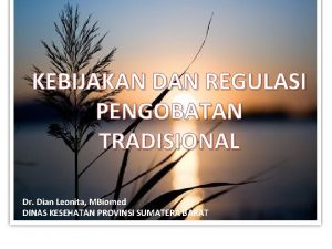 KEBIJAKAN DAN REGULASI PENGOBATAN TRADISIONAL Dr Dian Leonita