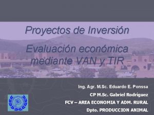 Proyectos de Inversin Evaluacin econmica mediante VAN y