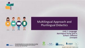 Multilingual Approach and Plurilingual Didactics Unit 1 Language