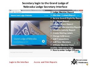 Secretary login to the Grand Lodge of Nebraska
