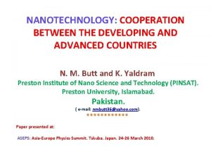 NANOTECHNOLOGY COOPERATION BETWEEN THE DEVELOPING AND ADVANCED COUNTRIES