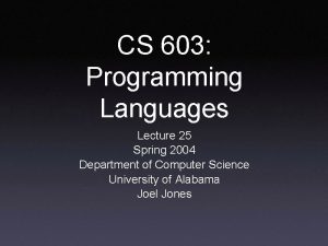 CS 603 Programming Languages Lecture 25 Spring 2004