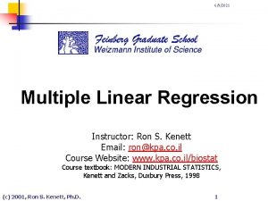 692021 Multiple Linear Regression Instructor Ron S Kenett