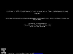 Inhibition of ATP Citrate Lyase Induces an Anticancer