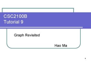 CSC 2100 B Tutorial 9 Graph Revisited Hao