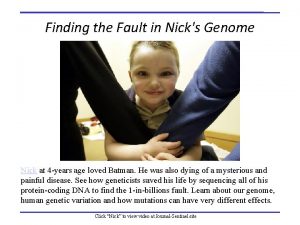 Finding the Fault in Nicks Genome Nick at