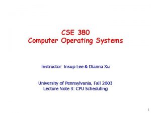 CSE 380 Computer Operating Systems Instructor Insup Lee