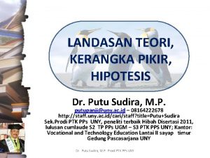 LANDASAN TEORI KERANGKA PIKIR HIPOTESIS Dr Putu Sudira