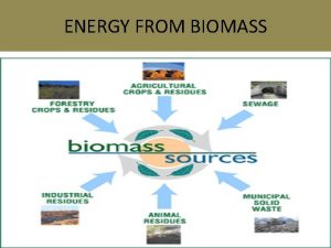 ENERGY FROM BIOMASS Biomass Biomass energy is energy