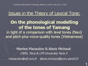 Fourteenth Manchester Phonology Meeting 14 mfm May 25