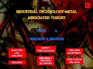 INDUSTRIAL TECHNOLOGYMETAL ASSOCIATED THEORY TOPIC 5 WELDING BRAZING