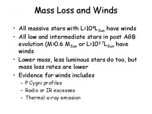 Mass Loss and Winds All massive stars with