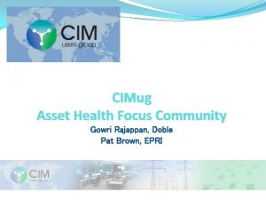 CIMug Asset Health Focus Community Gowri Rajappan Doble