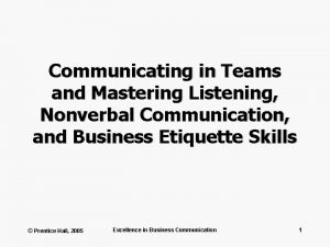 Communicating in Teams and Mastering Listening Nonverbal Communication