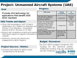 Project Unmanned Aircraft Systems UAS Goal Promote UAS