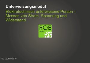 Unterweisungsmodul Elektrotechnisch unterwiesene Person Messen von Strom Spannung