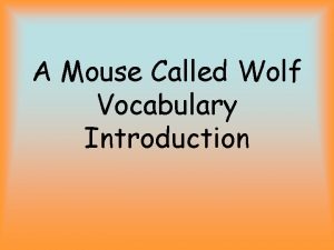 A Mouse Called Wolf Vocabulary Introduction A Mouse