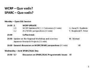 WCRP Quo vadis SPARC Quo vadis Monday Open