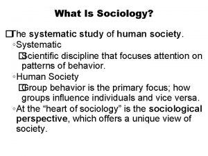 What Is Sociology The systematic study of human