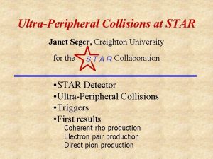 UltraPeripheral Collisions at STAR Janet Seger Creighton University