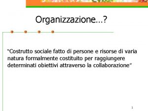 Organizzazione Costrutto sociale fatto di persone e risorse