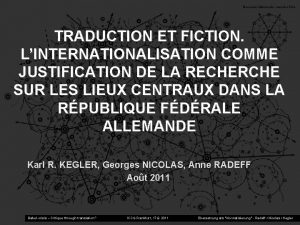 TRADUCTION ET FICTION LINTERNATIONALISATION COMME JUSTIFICATION DE LA