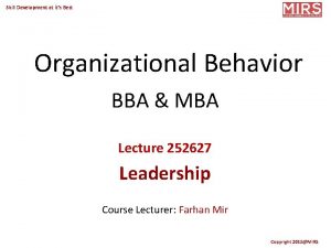 Skill Development at its Best Organizational Behavior BBA