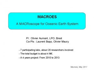 MACROES A MACRoscope for Oceanic Earth System PI