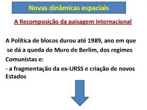 Novas espaciais Novas dinmicas espaciais A Recomposio da