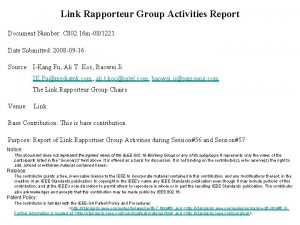 Link Rapporteur Group Activities Report Document Number C