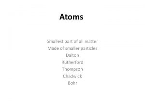 Atoms Smallest part of all matter Made of