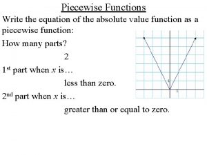 Piecewise Functions Write the equation of the absolute