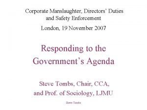 Corporate Manslaughter Directors Duties and Safety Enforcement London