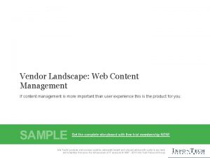 Vendor Landscape Web Content Management If content management