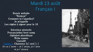 Mardi 13 aot Franais I Revoir website Bonjour